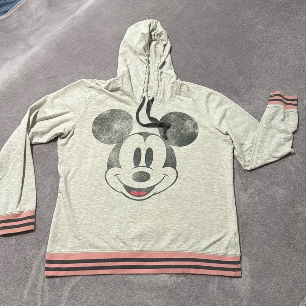 Disney Parks Ladies Size XXL Mickey Mouse Light‎ Gray Burnout Hoodie Retro